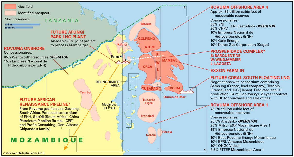 Fig 5: Proposed and Current Energy Projects in North-eastern Mozambique Source: Liam Carmody, “LNG in Mozambique: Resources Saviour or Curse?”, https://www.futuredirections.org.au/publication/lng-mozambique-resources-saviour-curse/