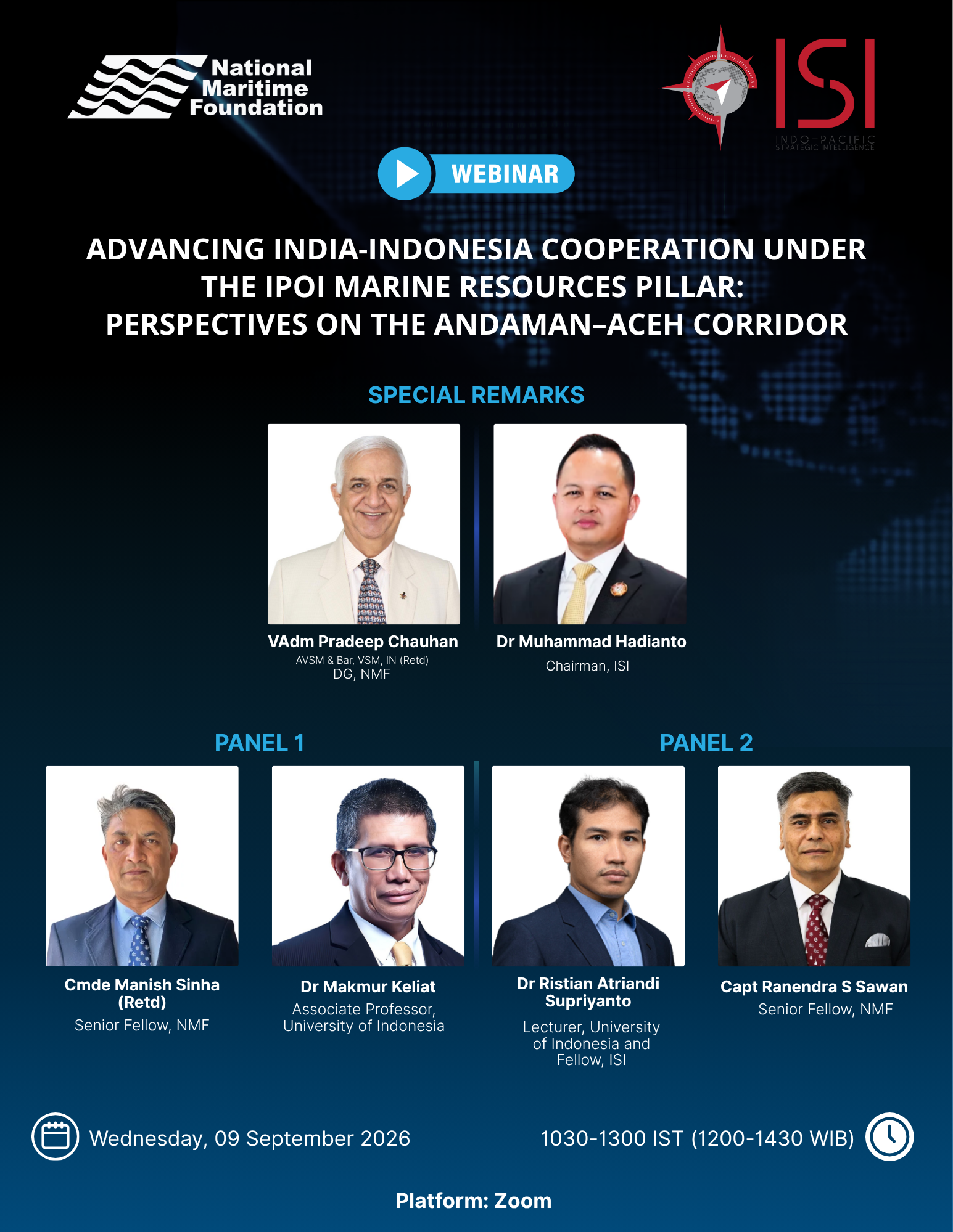 NMF-ISI Webinar – Advancing India-Indonesia Cooperation under the IPOI Marine Resources Pillar: Perspectives on the Andaman-Aceh Corridor